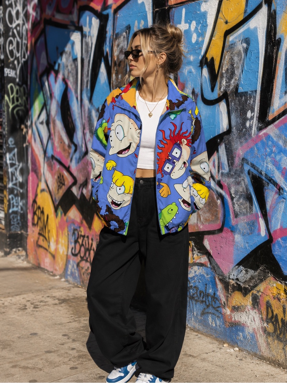 RARE MEMBERS ONLY X RUGRATS Graphic Collectible Hooded Y2K Windbreaker, M